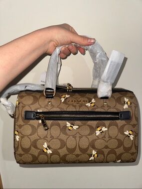 Coach Signature Canvas Satchel with Bee Print in Brown and Black